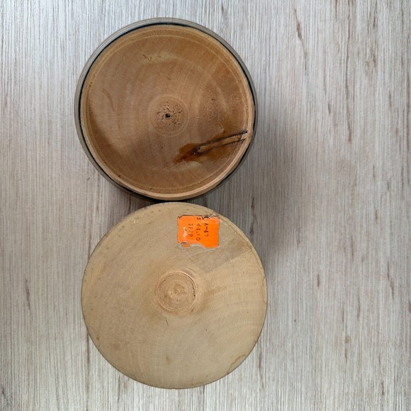 Vintage Carved Wood Round Trinket Box Spice Jar 3.5" H Light & Dark Brown OOAK - Picture 11 of 11